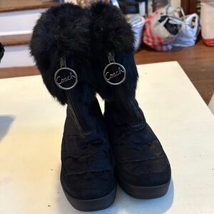 Coach Women's Black Winter Boots with Fur Trim